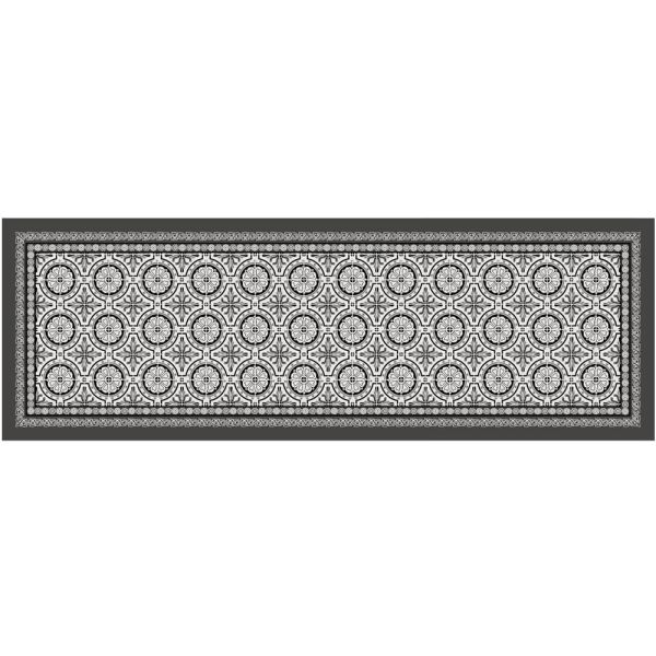 Teppichläufer Küchenläufer Teppich Fliesen Retro schwarz waschbar - in 60x180 cm