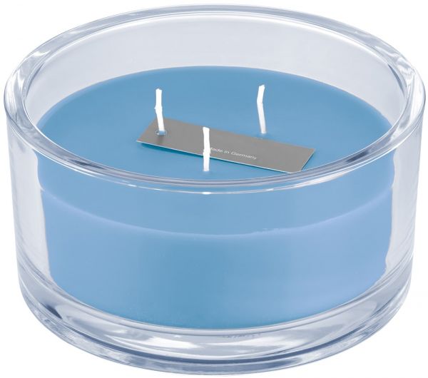 Kerze im Glas 3-Dochtkerze einfarbig uni oval Ø 15x8 cm aquamarin
