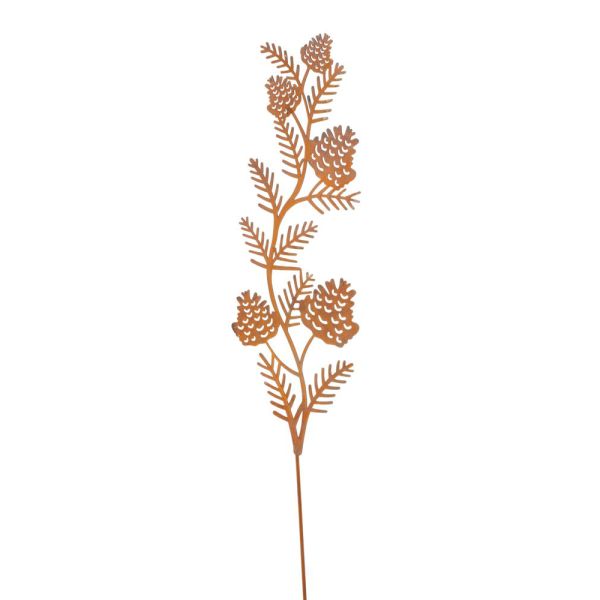 Gartenstecker Zweig Tannenzapfen rost Blumenstecker Metallstecker 63,5 cm braun