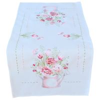 Tischläufer Blumenstrauß & Gießkanne weiß & Stick bunt Polyester 1 Stk 40x90 cm