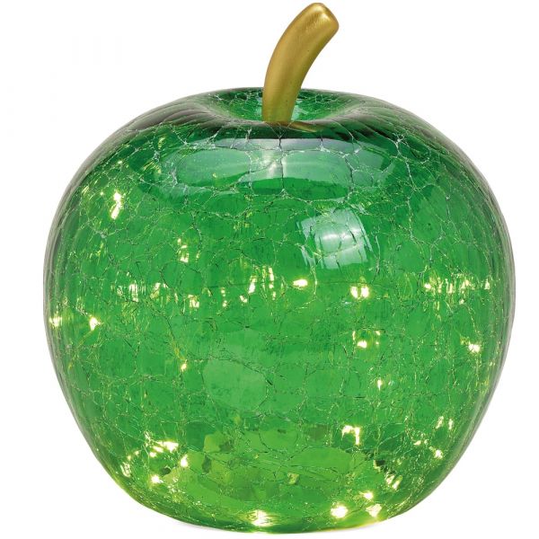 Glas Apfel & LED Beleuchtung Timer Dekoapfel Obst grün 1 Stk Ø 24 cm