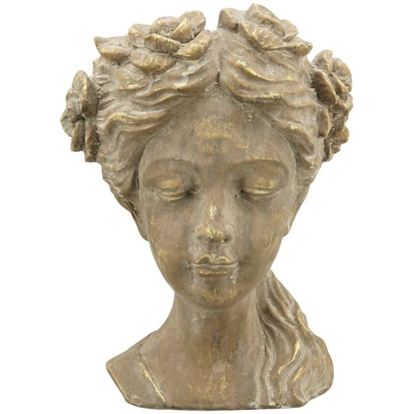 Pflanzkopf Frau mit Rosen Pflanzgefäß Pflanztopf Übertopf bronze 26,5x22x36,5 cm