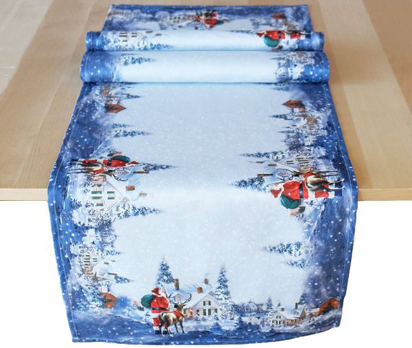 Tischläufer Mitteldecke Weihnachtsmann Druck bunt Tischwäsche 1 Stk 40x140 cm