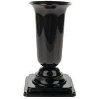 Grabvase aus Kunststoff Vase für Friedhof Deko in schwarz mit Sockel