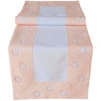Tischdecke weiß & Blüten Lochstickerei Borte rosa Polyester 1 Stk 40x140 cm