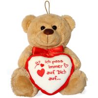 Teddybär mit Herz hellbraun beige Kuscheltier 25 cm - Ich pass auf Dich auf