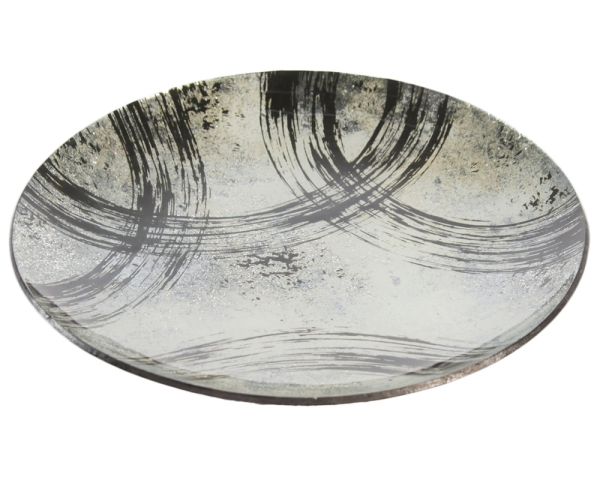 Dekoteller rund gewölbt Halbkreise Teller Glas abstrakt schwarz weiß Ø 25 cm