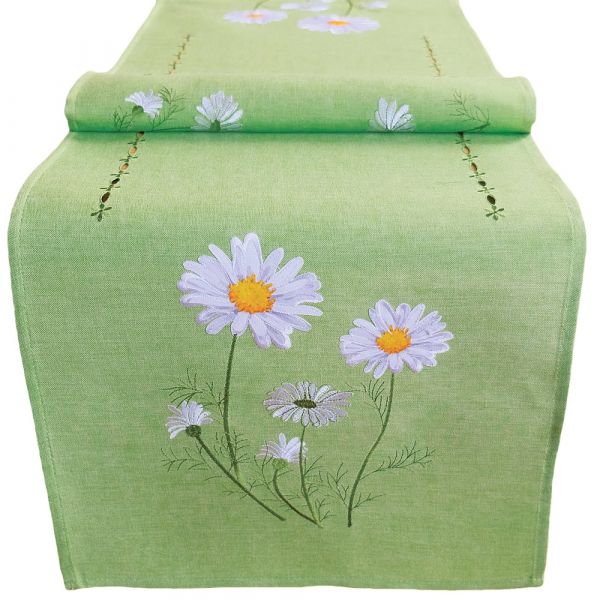 Tischläufer Blüten Margeriten bunt bestickt 40x140 cm Polyester 1 Stk grün