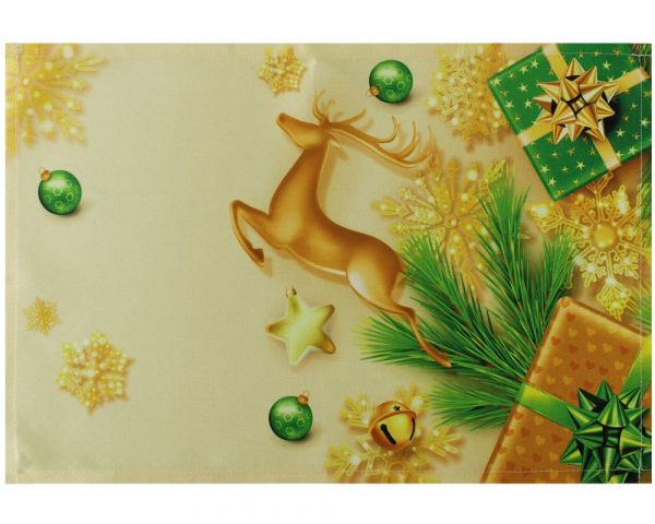 Tischset Platzset Textil CLOTH Hirsch Weihnachtsdeko Geschenk gold grün 45x30 cm