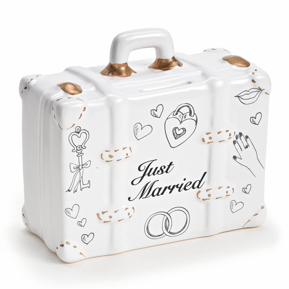 Spardose Koffer Hochzeit Hochzeitsgeschenk Geldgeschenk Sparbüchse Keramik 15 cm 