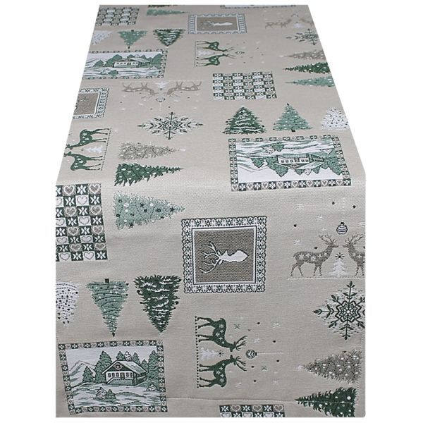 Tischläufer LISBETH Bäume & Hirsche beige grün Baumwolle Polyester 40x100 cm