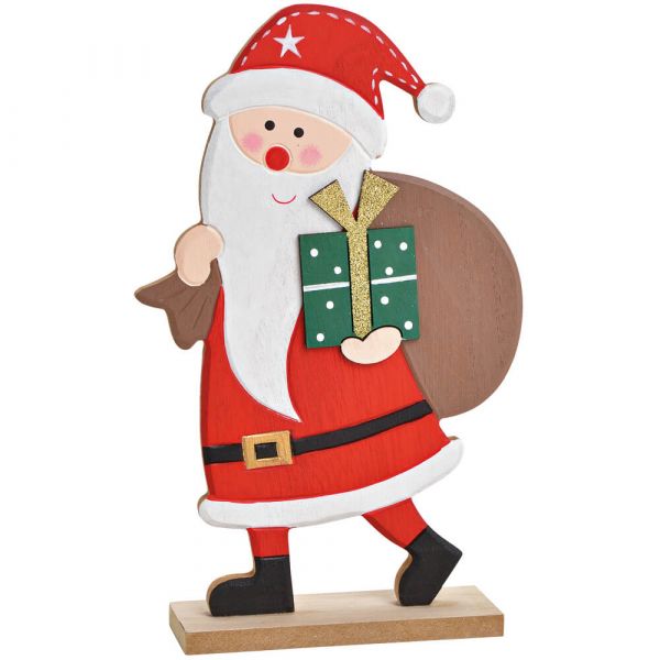 Nikolaus mit Geschenk Dekofigur Weihnachtsdeko bunt Holz Aufsteller 1 Stk 15x24 cm