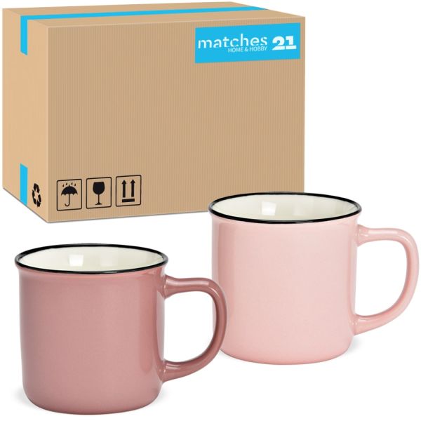 Tassen Kaffeetassen Emailoptik einfarbig pink rosa Porzellan 36 Stk. 12 cm