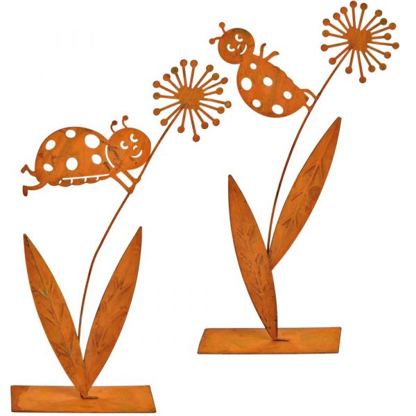 Pusteblumen & Marienkäfer Gartendeko Rostoptik Metall braun 2er sort je 15x23 cm
