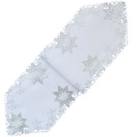 Tischläufer Mitteldecke Sterne Weihnachten Stick weiß silber Poly 45x140 cm