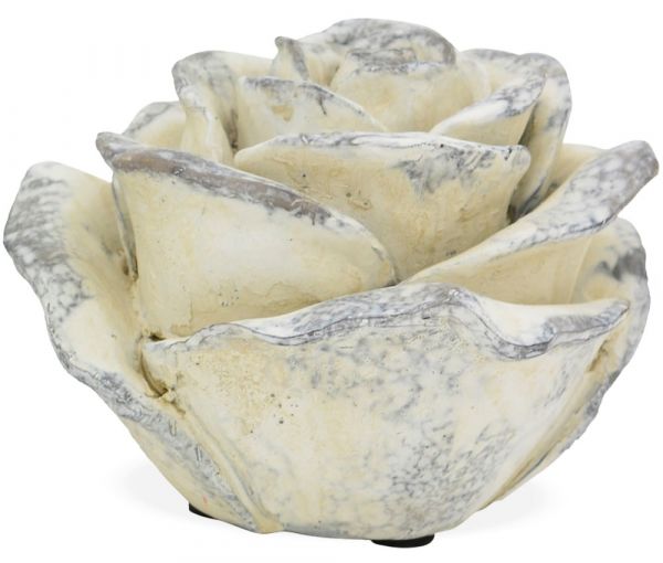 Rose Polyresin Blüte grau creme Shabby Deko Drinnen & Draußen 1 Stk - Ø 14,5x10,5 cm