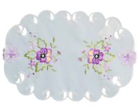 Tischläufer Stiefmütterchen weiß & Stick lila Polyester 1 Stk 30x45 cm oval