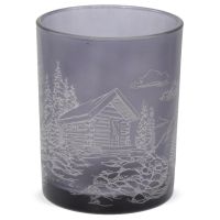 Kerzenglas Waldhütte milchig Glaswindlicht Windlicht Glas grau 10x12,5 cm