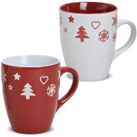 Tassen Becher Kaffeebecher 1 Stk. Weihnachtsdekor rot weiß B-WARE Keramik 300 ml