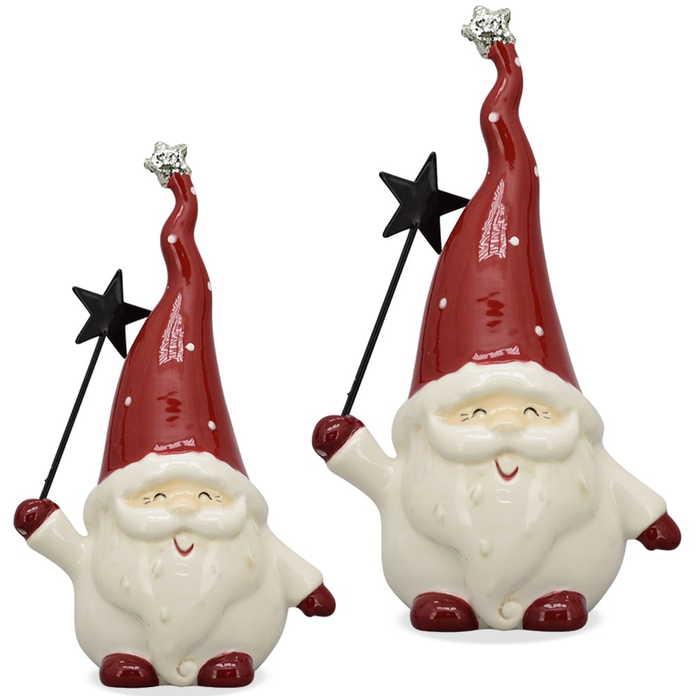 Weihnachtsmann mit Stern-Stab Dekofigur Weihnachtsdeko rot weiß 10,5x7,5x18  cm kaufen