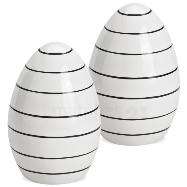 Ostereier Eier Porzellan Ostern Dekofiguren weiß schwarz gestreift 2er Set 12 cm
