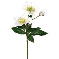 Christrose mit 2 Blüten & 1 Knospe Kunstblume Bastelmaterial creme Ø 9+3x35 cm