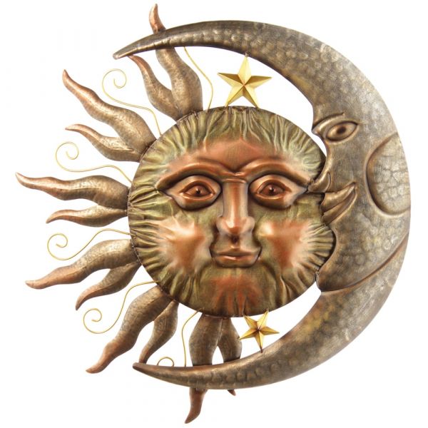 Wanddeko Wandbild Sonne & Mond Gesicht Dekohänger Metall gold 59 cm