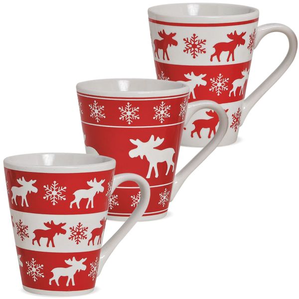 Tasse Weihnachtstasse Keramik Elch / Elche rot / weiß 1 Stk ** B-Ware **