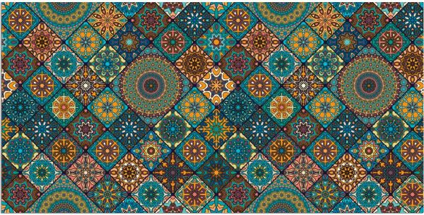Teppichläufer Küchenläufer Teppich Marokko Mosaik blau orange waschbar 60x120 cm