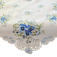 Tischdecke Stiefmütterchen weiß & Stick blau Polyester 1 Stk 85x85 cm