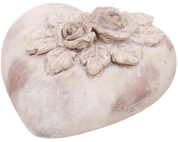 Dekoherz Rosen Gartendeko Herz Grabdeko Polyresin creme weiß 12,5 cm