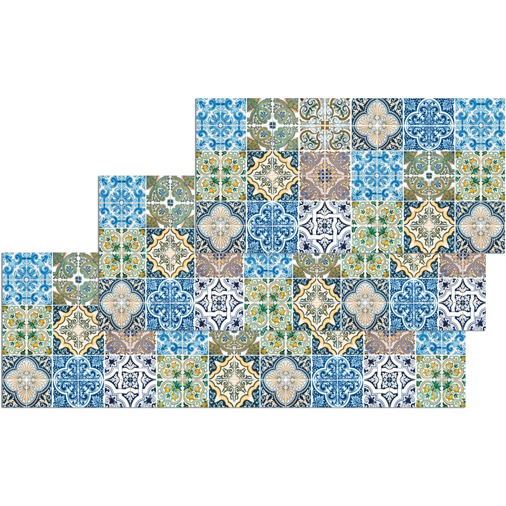 Teppichläufer Küchenläufer Teppich Kacheln Retro blau bunt waschbar in  60x120 cm kaufen