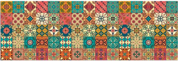 Teppichläufer Küchenläufer Teppich Marokko Retro Mosaik bunt waschbar - 60x180 cm