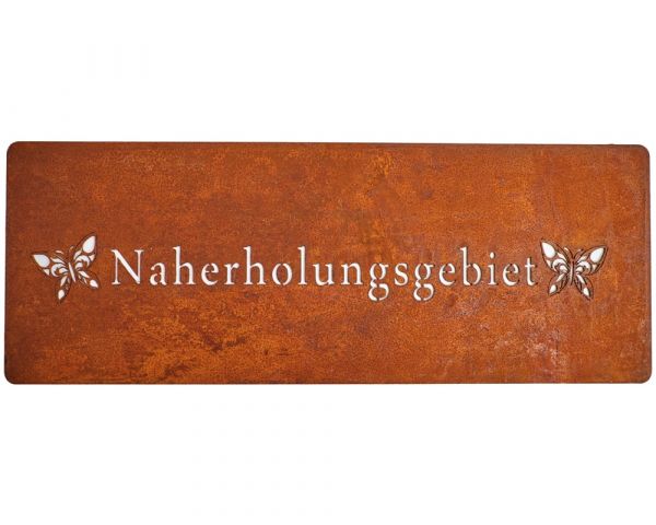 Schild Metall NAHERHOLUNGSGEBIET Rostoptik hängen stellen Gartendeko 1 Stk 40 cm