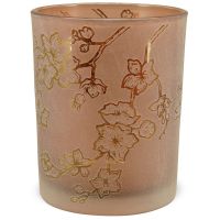 Windlicht Motiv Kirschblüten Kerzenhalter Gold Glas 12,5 cm rot