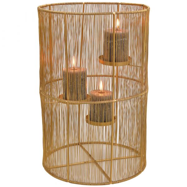 Windlicht Kerzenhalter aus Metallstäben gold für 3 Stumpenkerzen 1 Stk Ø 30x45 cm