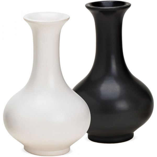 Blumenvasen bauchig rund schmale Öffnung Vasen Keramik 2er schwarz & weiß 8x13 cm