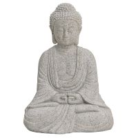 Buddha Figur Deko sitzend Garten Dekofigur grau 13 cm