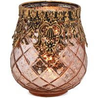 Teelichtglas orientalisch Windlicht antiklook Glas & Metall 1 Stk pink Ø 9x10 cm