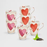 Kaffeetassen Tassen Herzen verspielt orange & rosa Porzellan 4er Set sort 11 cm
