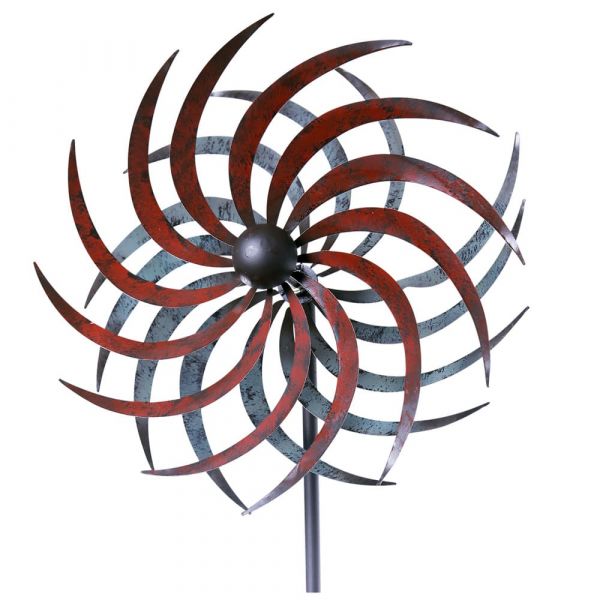Windrad Metall Gartendeko Stab geschraubt grau rot 1 Stk 32,5x175 cm