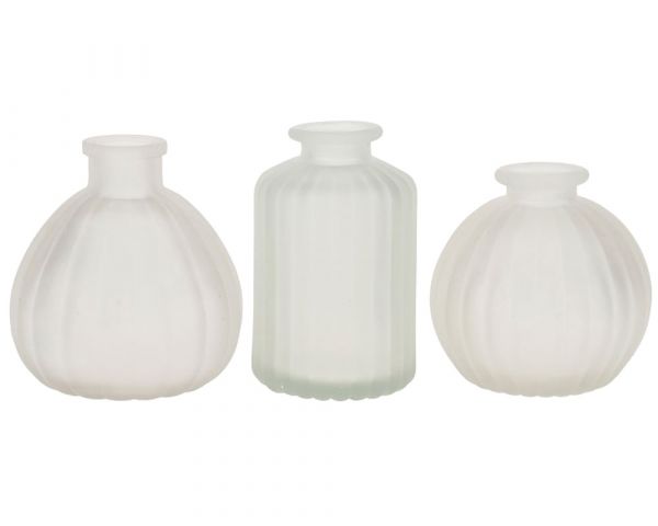 Milchige Blumenvasen mit gerillten Oberflächen Glas 3er Set Ø 8x8 - 10 cm