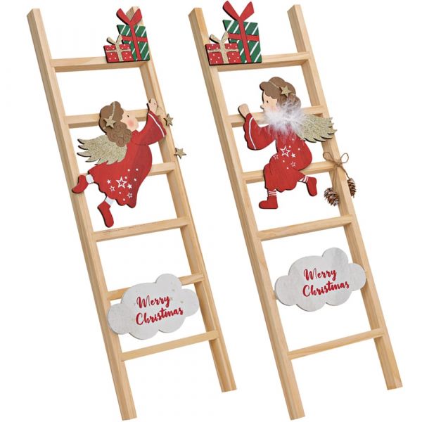 Engel fliegend ODER sitzend auf Dekoleiter Weihnachtsdeko rot Holz 1 Stk 18x60 cm