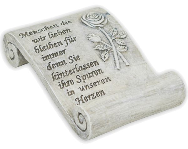 Schriftrolle Rose & Spruch MENSCHEN DIE WIR LIEBEN Grabdeko Poly grau 1 Stk 18 cm