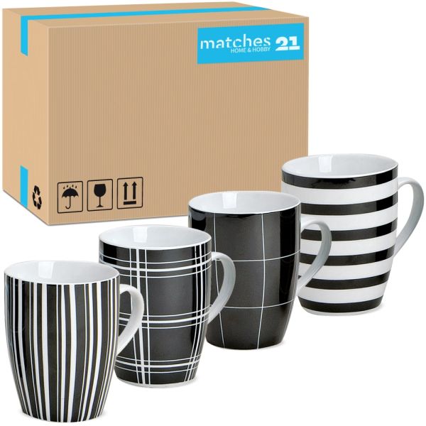 Kaffeetassen Tassen schwarz weiße Streifen & Karo Designs Porzellan 36 Stk sort 10 cm