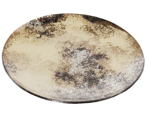 Dekoteller rund gewölbt rustikal Glas Muster abstrakt braun weiß Ø 18,5 cm