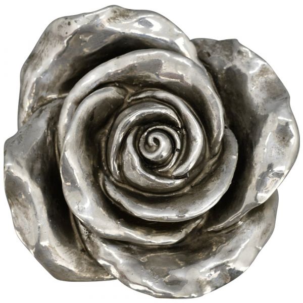 Rose silber Dekorose Polyresin Gartendeko Figur Vintage Shabby 1 Stk Ø 15,5x8,5 cm