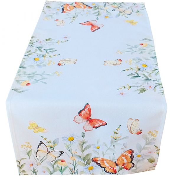 Tischläufer Schmetterlinge & Blumen weiß Stick bunt Polyester 1 Stk 40x90 cm
