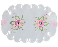 Tischläufer Stiefmütterchen weiß & Stick rosa Polyester 1 Stk 30x45 cm oval