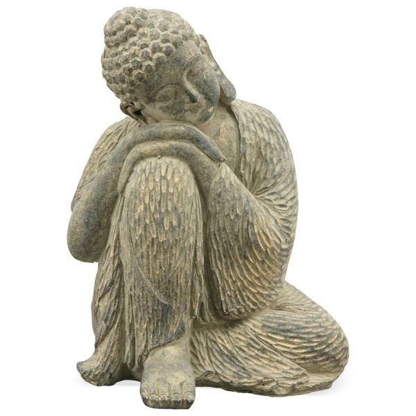 Buddha Figur Statue geneigt sitzend Antiklook Deko Zement grau 20,5 cm